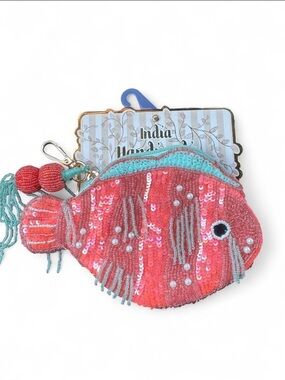 Made in India Beaded Coral Fish pouch
